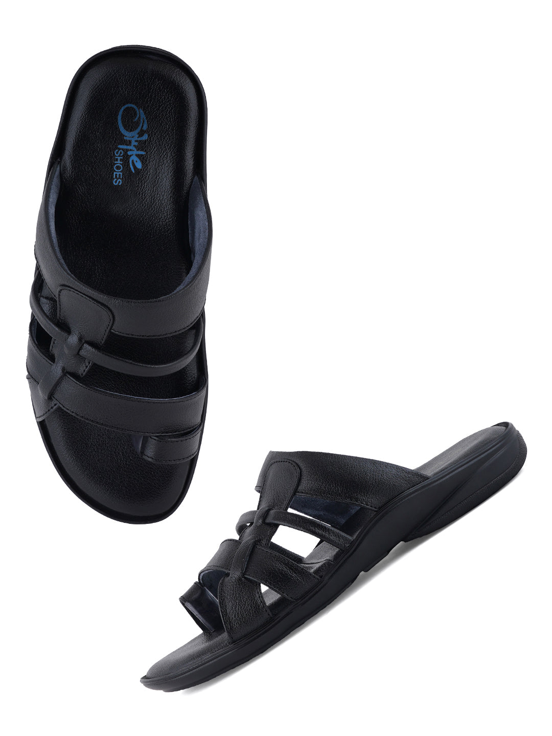 STYLE SHOES Black Leather Upper Sandals for Men