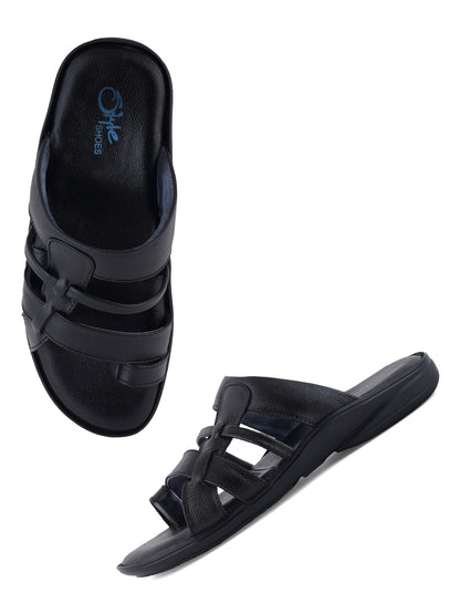 STYLE SHOES Black Leather Upper Sandals for Men