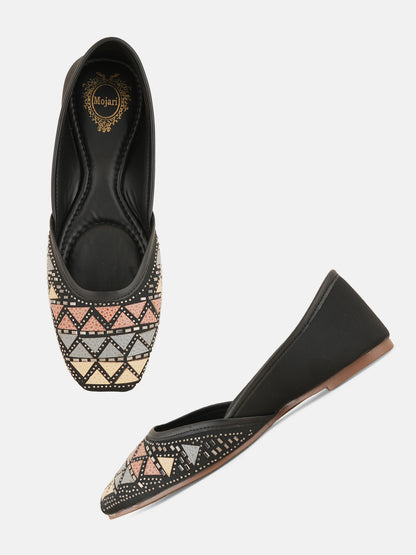 Style Shoes Designer Ethnic Embellished Square Toe Mojaris/Jutti For Women and Girls