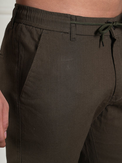 Men Relaxed Straight Leg High-Rise Easy Wash Dark Green Linen Trousers