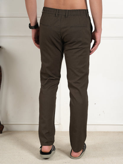Men Relaxed Straight Leg High-Rise Easy Wash Dark Green Linen Trousers