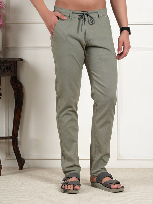 Men Relaxed Straight Leg High-Rise Easy Wash Mint Green Linen Trousers