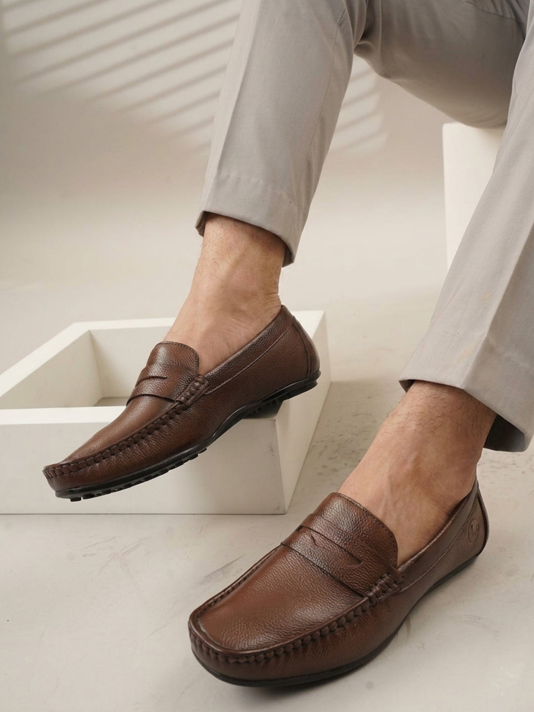 Men's Tan Leather Casual Loafers