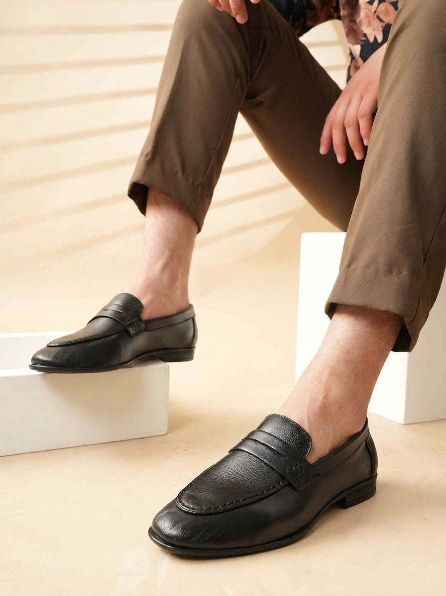 Men's Black Leather Casual Loafers
