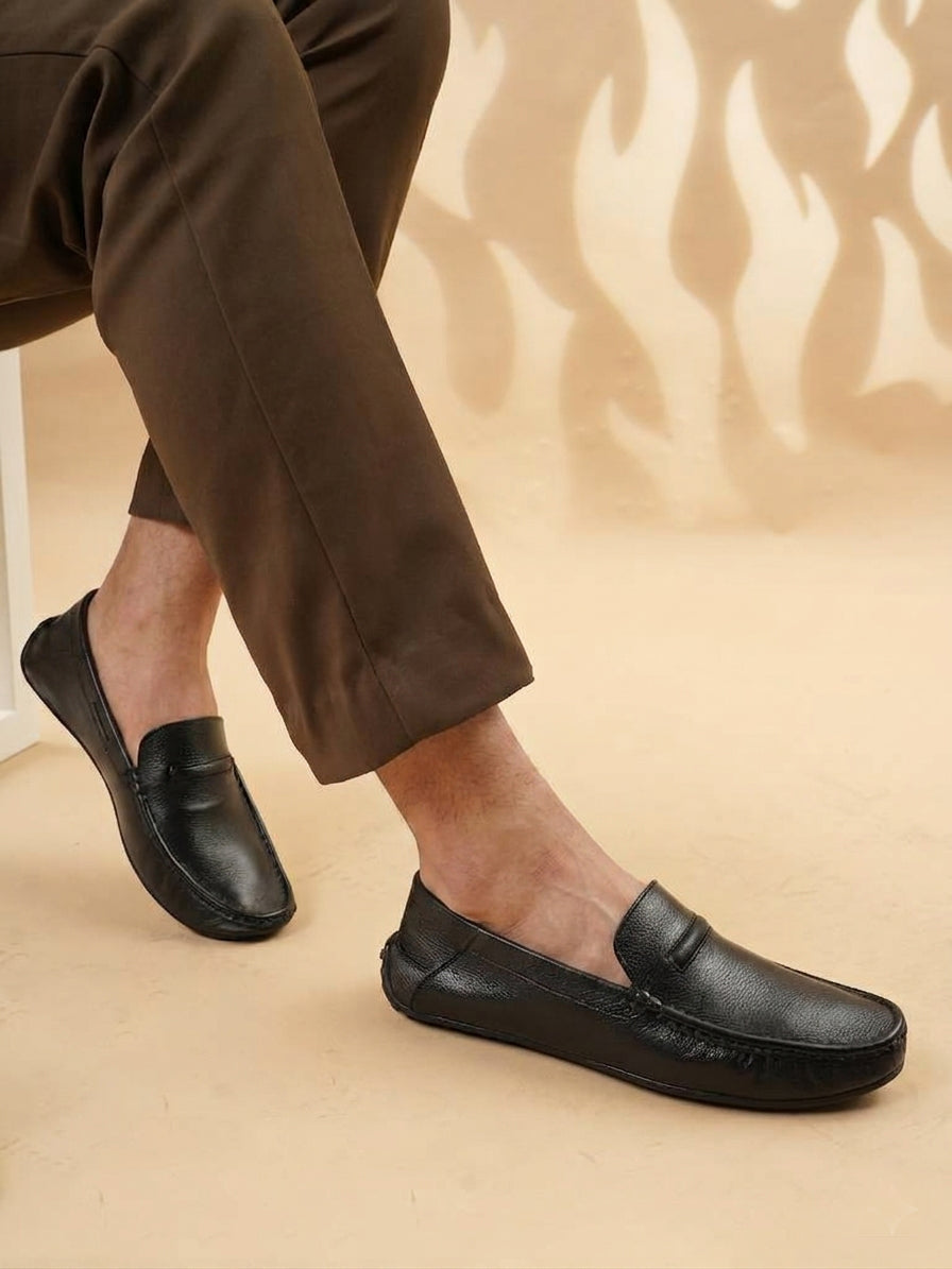 Men's Black Leather Casual Loafers