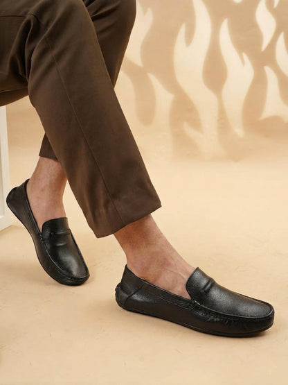 Men's Black Leather Casual Loafers