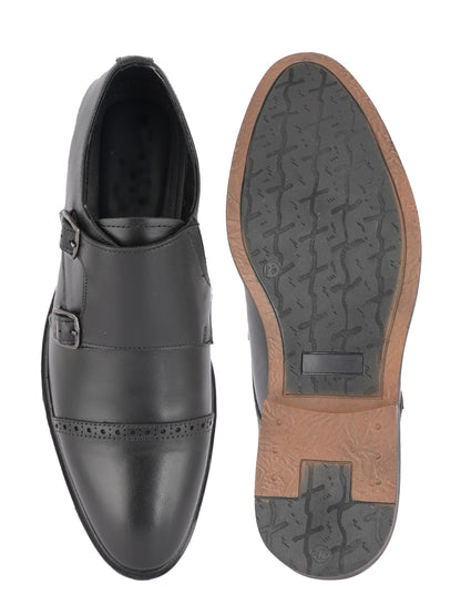 Black Men Leather Formal Monk Shoes