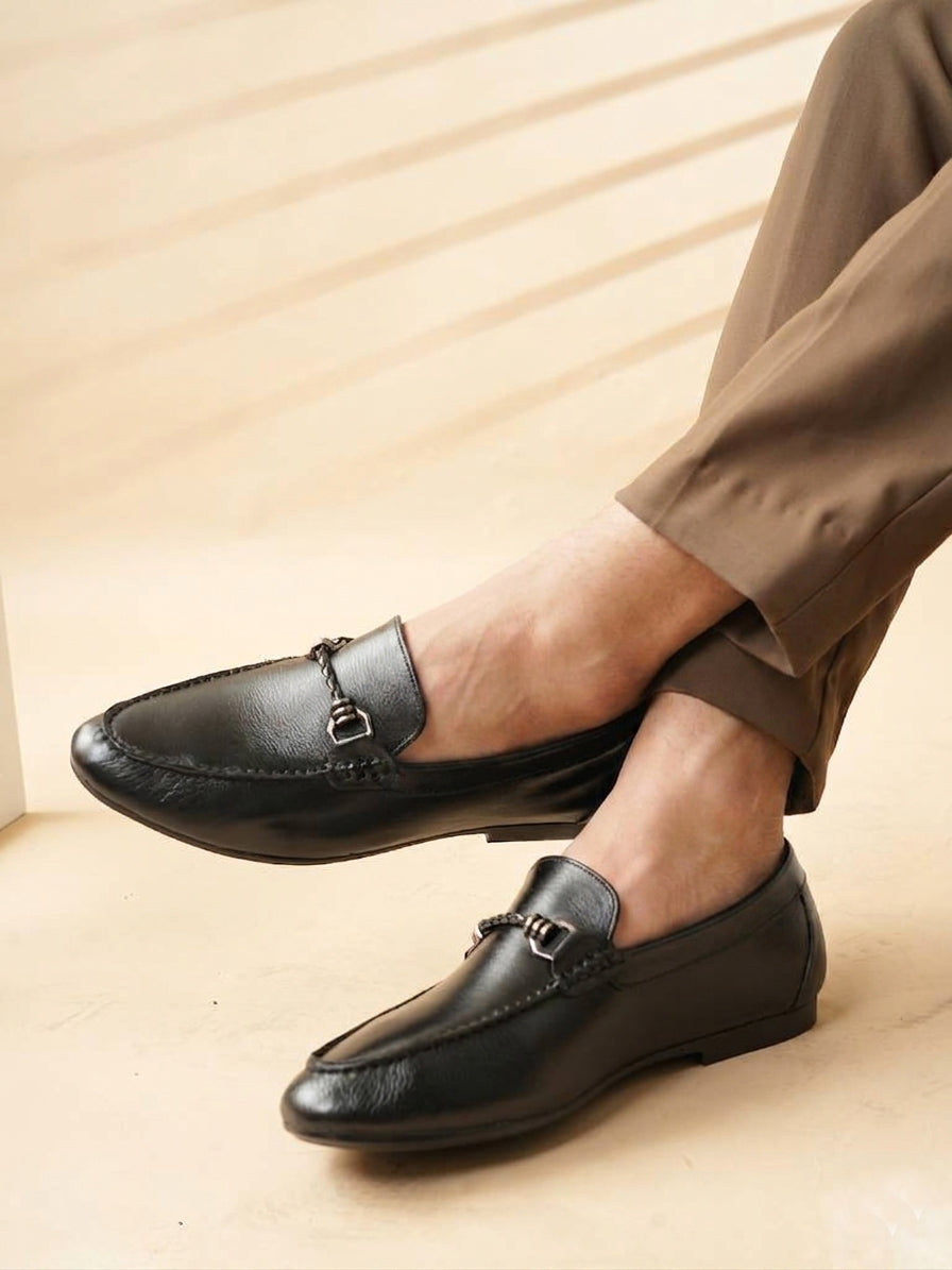 Men's Black Leather Casual Loafers