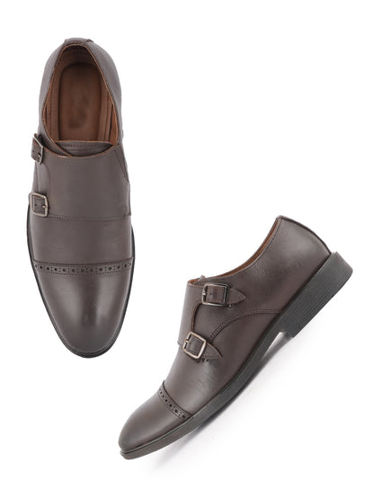 Brown Men Leather Formal Monk Shoes