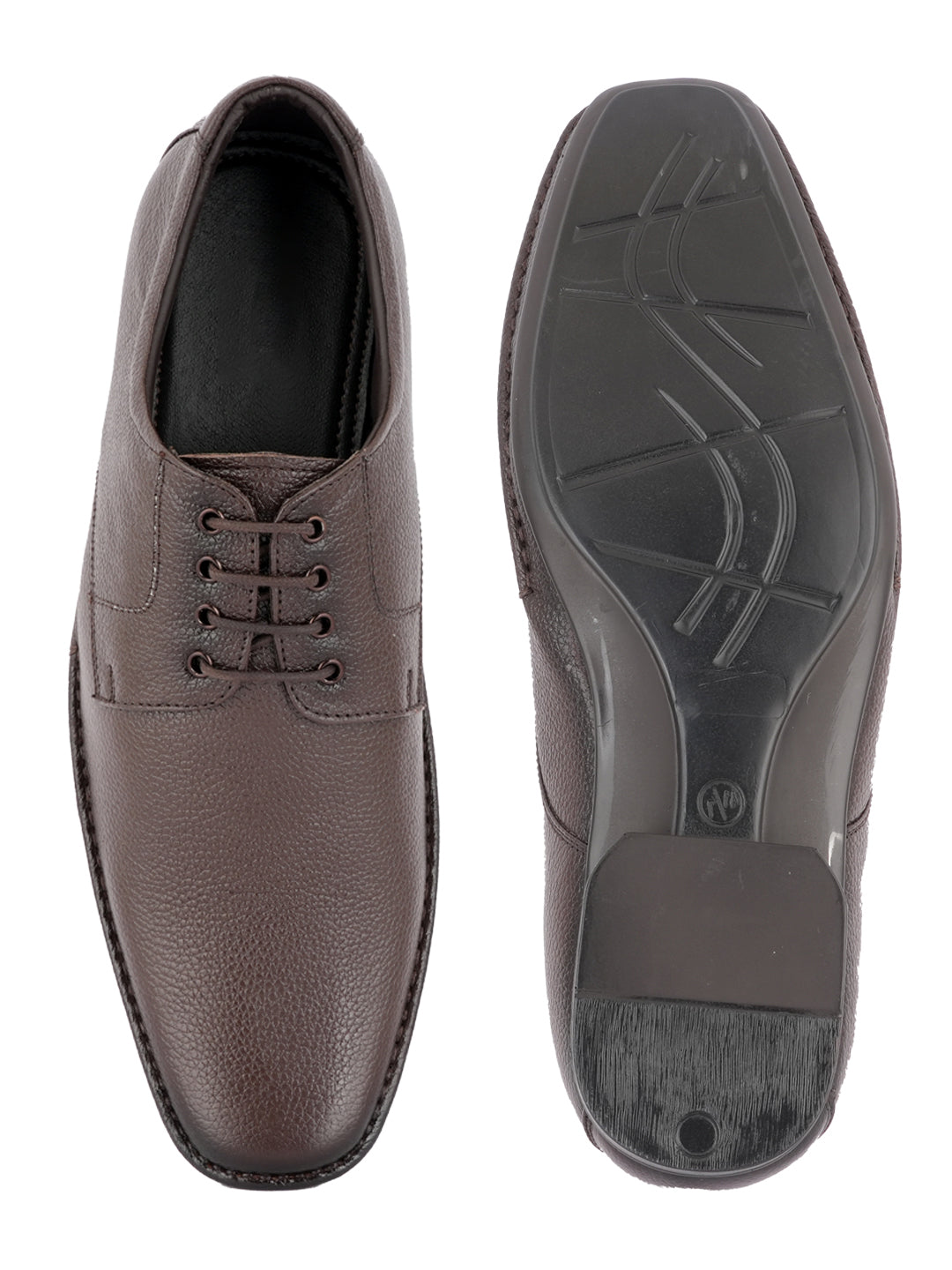 Brown Men Leather Round Toe Formal Derby Shoes