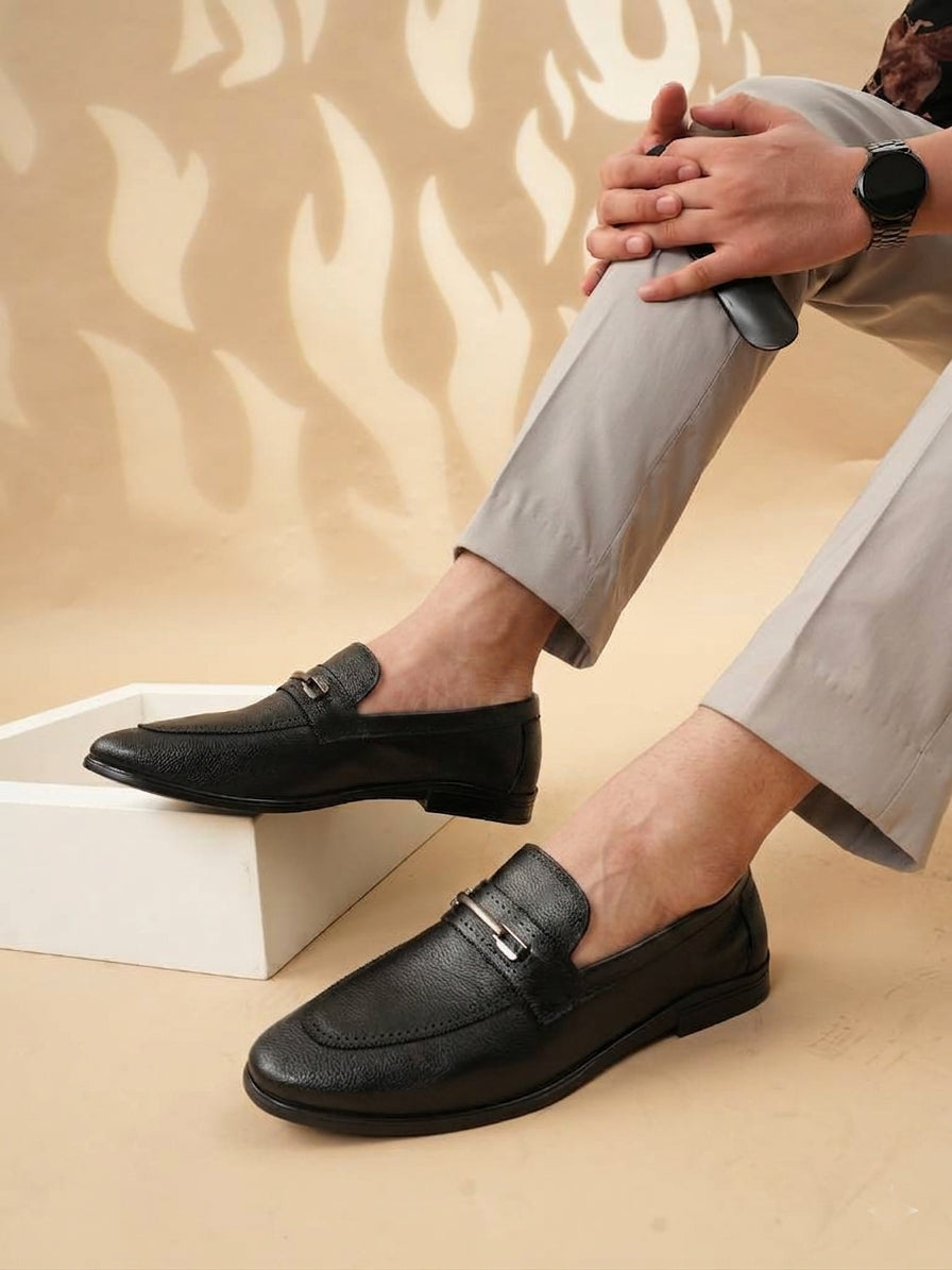 Men's Black Leather Casual Loafers