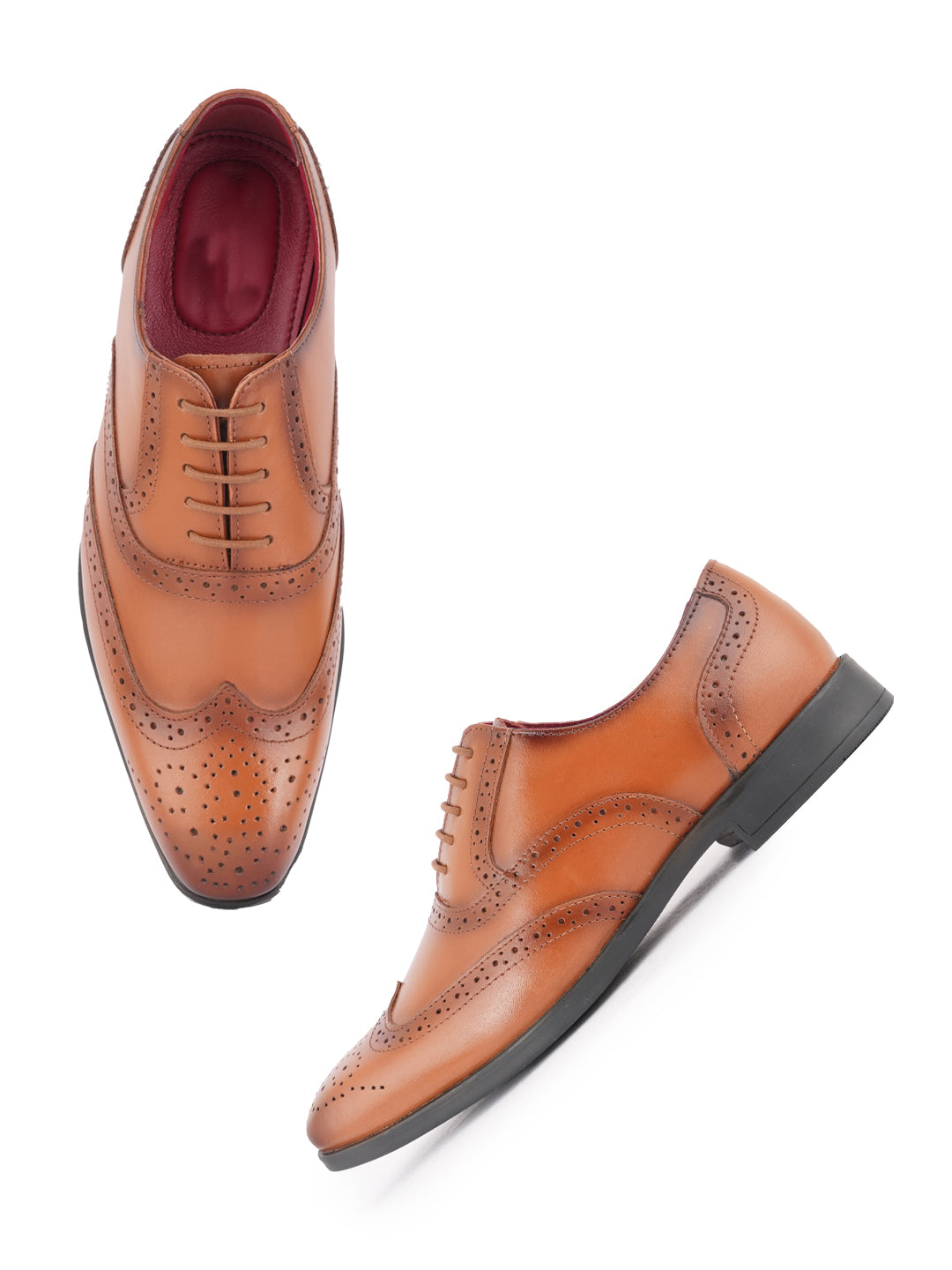 Tan Lace Up Men Leather Formal Brogue Shoes