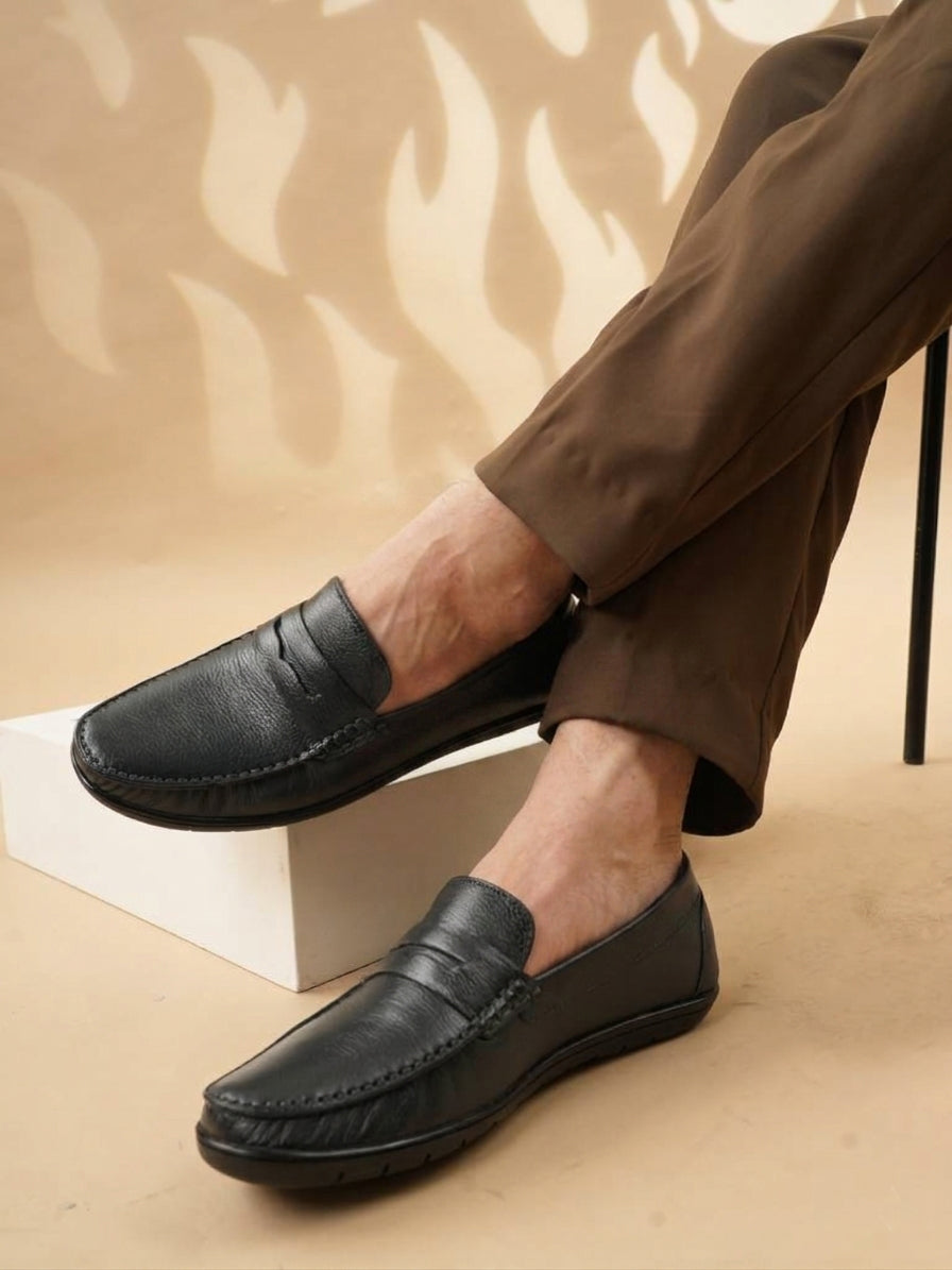 Men's Black Leather Casual Loafers