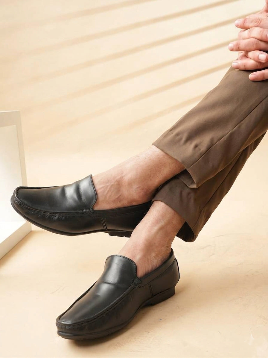 Men's Black Leather Casual Loafers