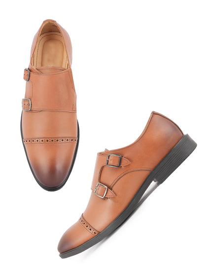 Tan Men Leather Formal Monk Shoes