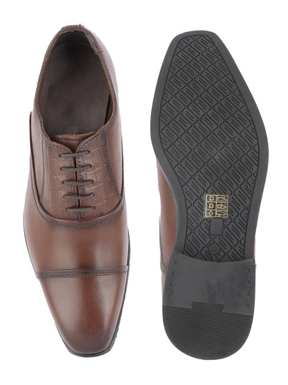 Brown Tan Lace Up Men Leather Formal Oxford Shoes