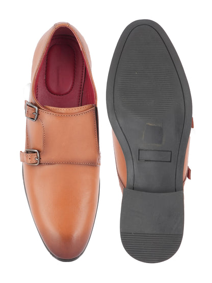 Tan Men Leather Formal Monk Shoes