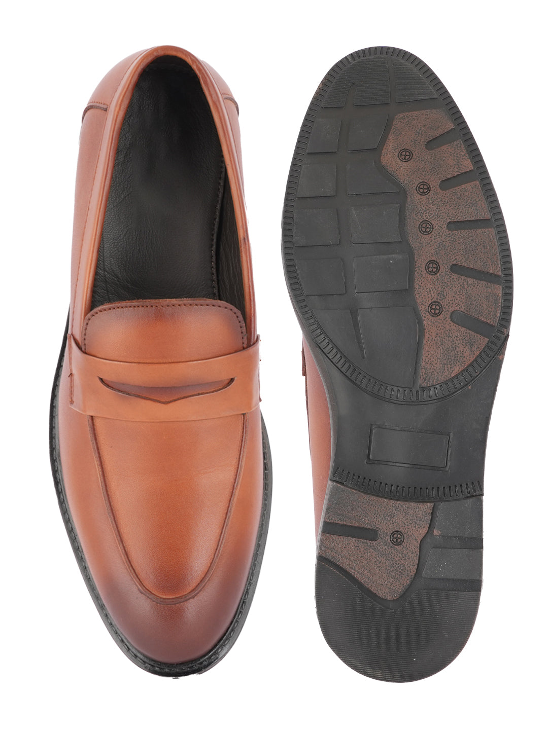 Tan Men Leather Formal Moccasin Shoes