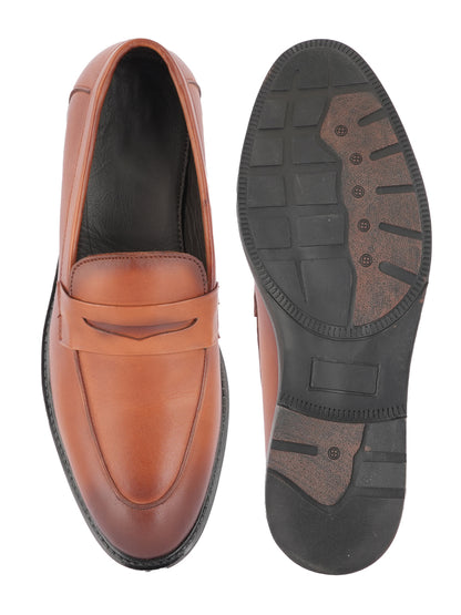 Tan Men Leather Formal Moccasin Shoes