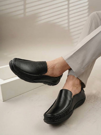 Men's Black Leather Casual Loafers