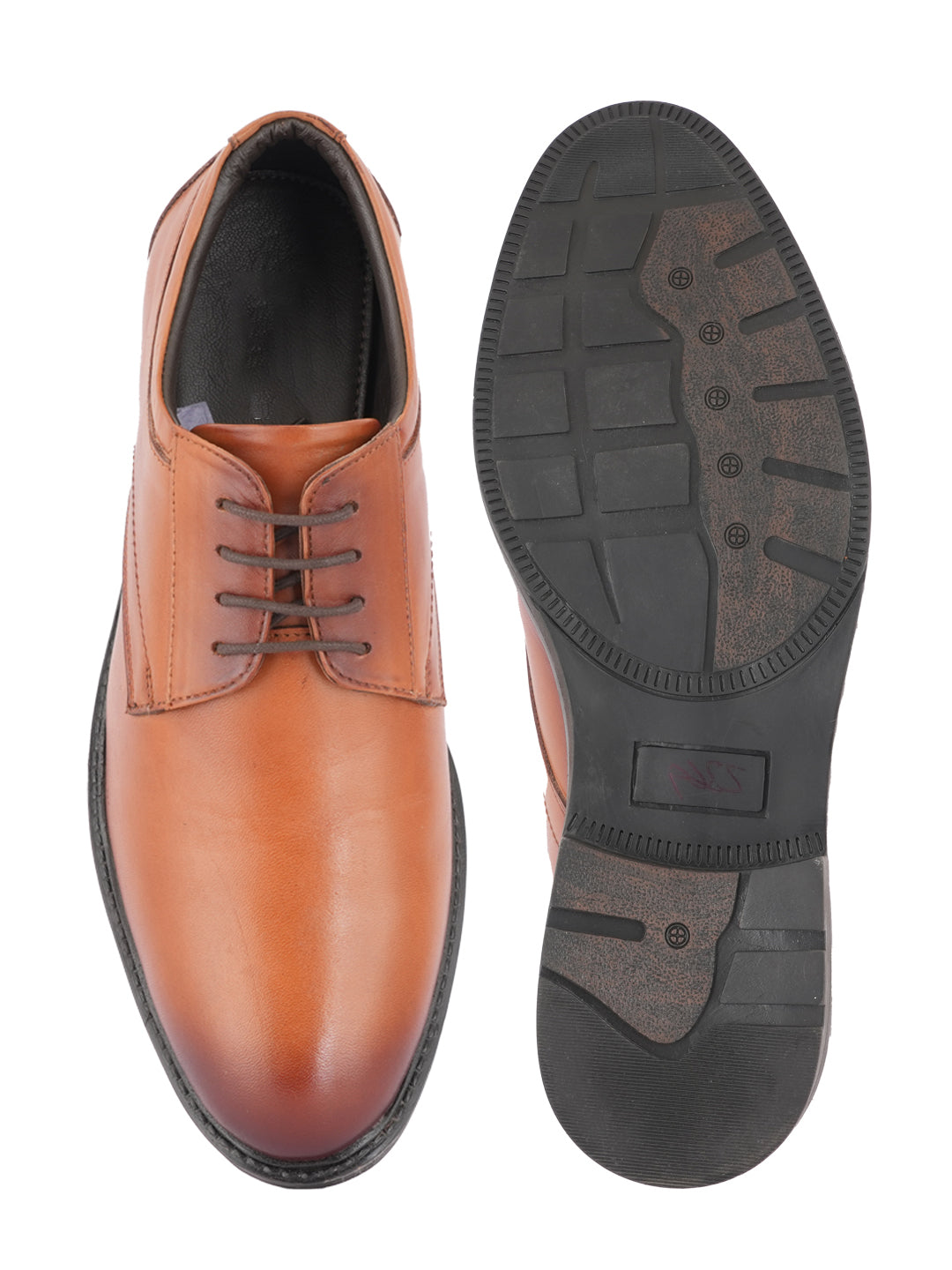 Tan Men Leather Formal Derby Shoes