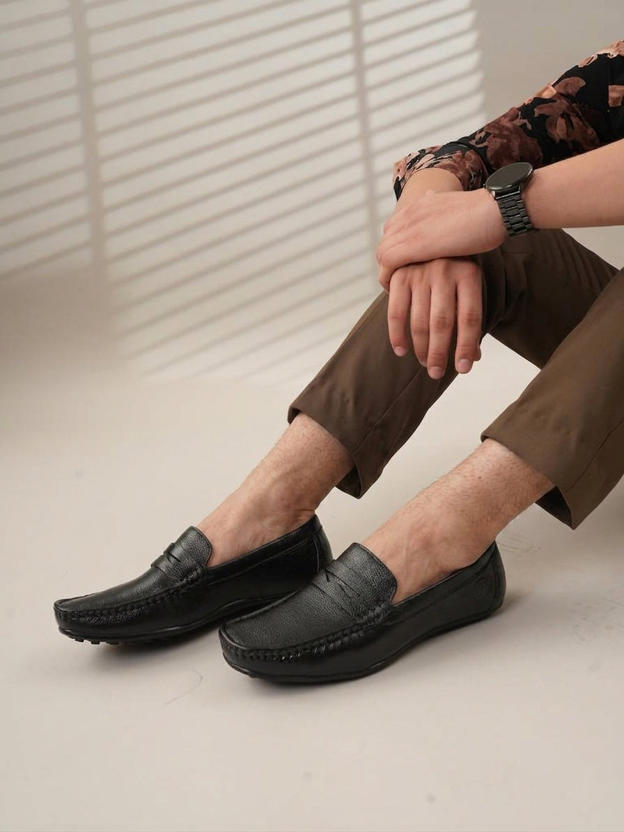 Men's Black Leather Casual Loafers