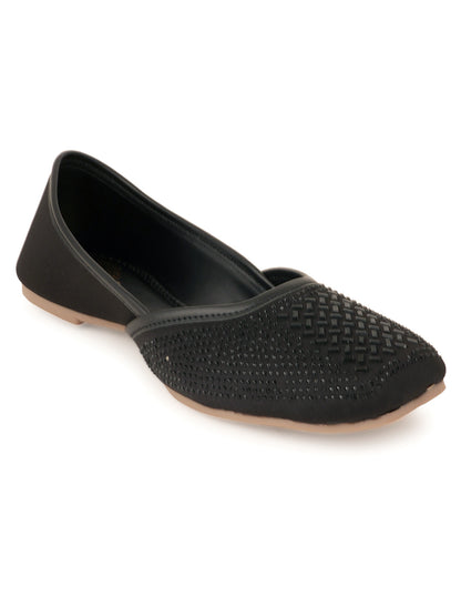 Style Shoes Designer Ethnic Embellished Square Toe Mojaris/Jutti For Women and Girls