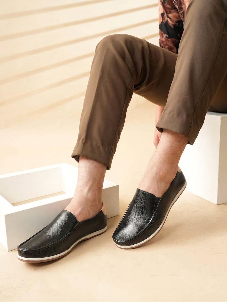Men's Black Leather Casual Loafers