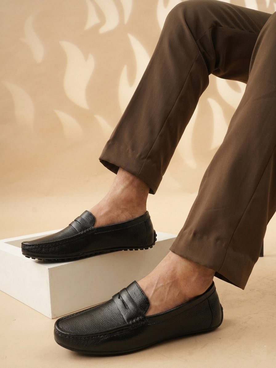 Men's Black Leather Casual Loafers