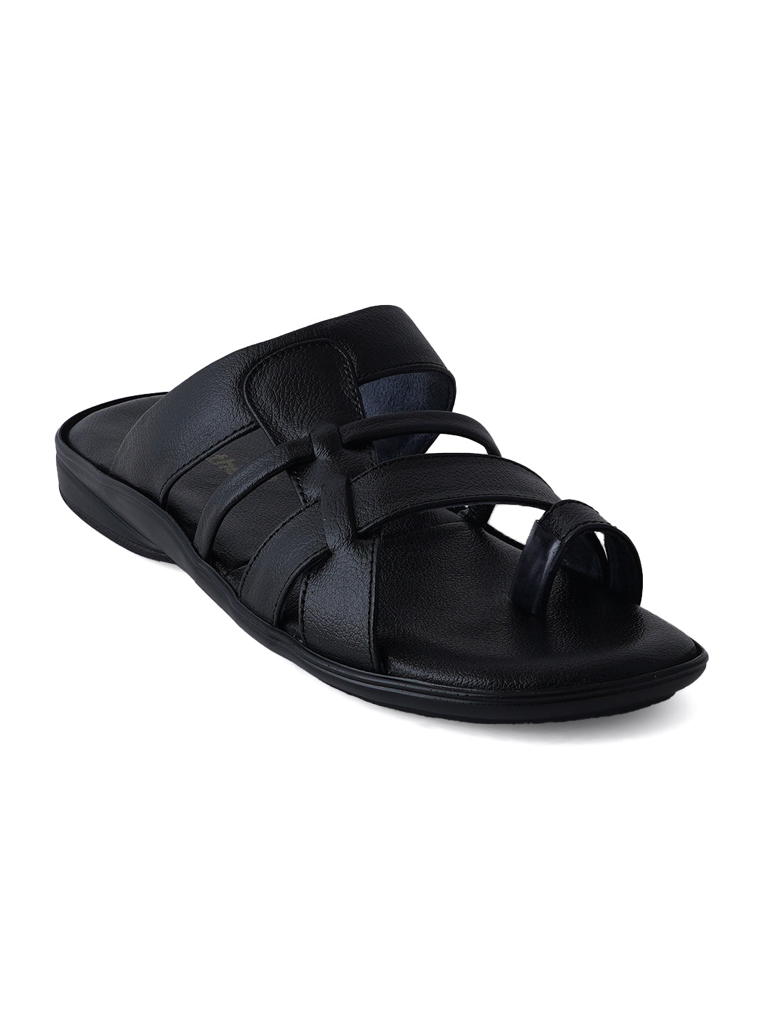 STYLE SHOES Black Leather Upper Sandals for Men