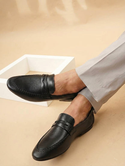 Men's Black Leather Casual Loafers