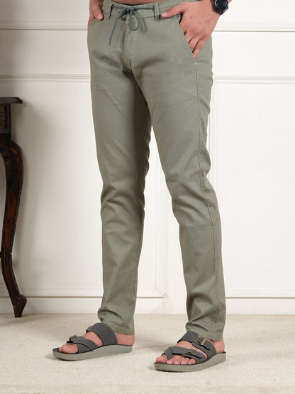 Men Relaxed Straight Leg High-Rise Easy Wash Mint Green Linen Trousers