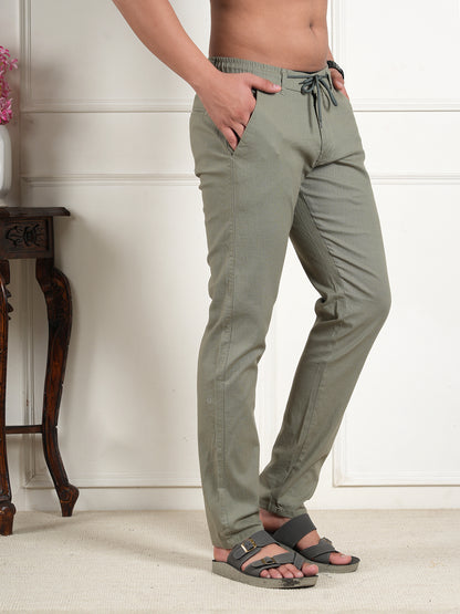 Men Relaxed Straight Leg High-Rise Easy Wash Mint Green Linen Trousers
