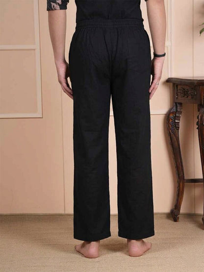 Men Mid-Rise Straight Black Linen Blend Lounge Pants