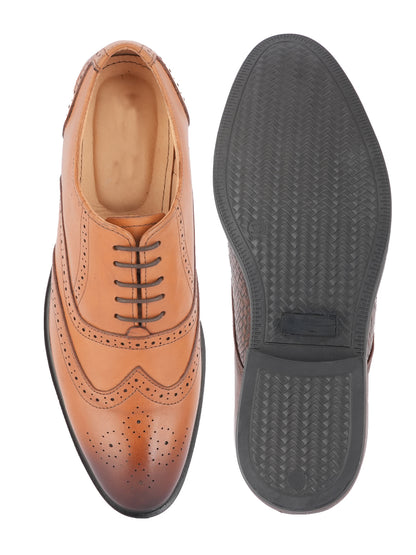 Tan Lace Up Men Leather Formal Brogue Shoes