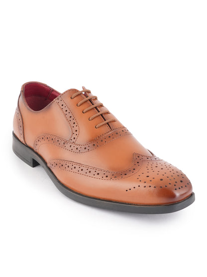 Tan Lace Up Men Leather Formal Brogue Shoes