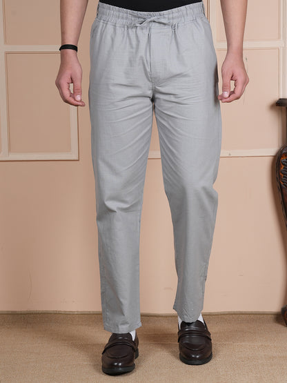 Men Relaxed Straight Leg Easy Wash Grey Linen Blend Trousers