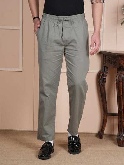 Men Relaxed Straight Leg Easy Wash Mint Green Linen Blend Trouser