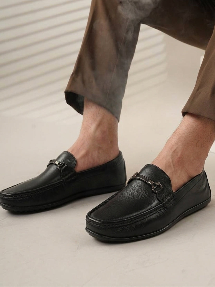 Men's Black Leather Casual Loafers