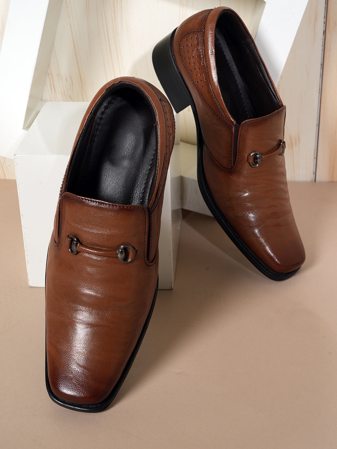 Tan Men Leather Formal Moccasin Shoes