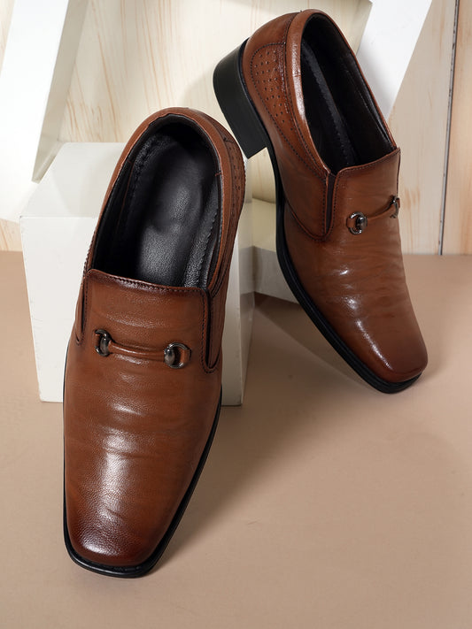 Tan Men Leather Formal Moccasin Shoes
