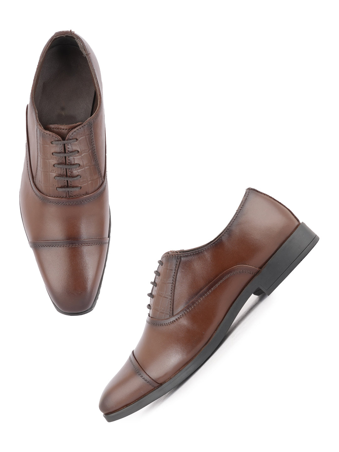 Brown Tan Lace Up Men Leather Formal Oxford Shoes