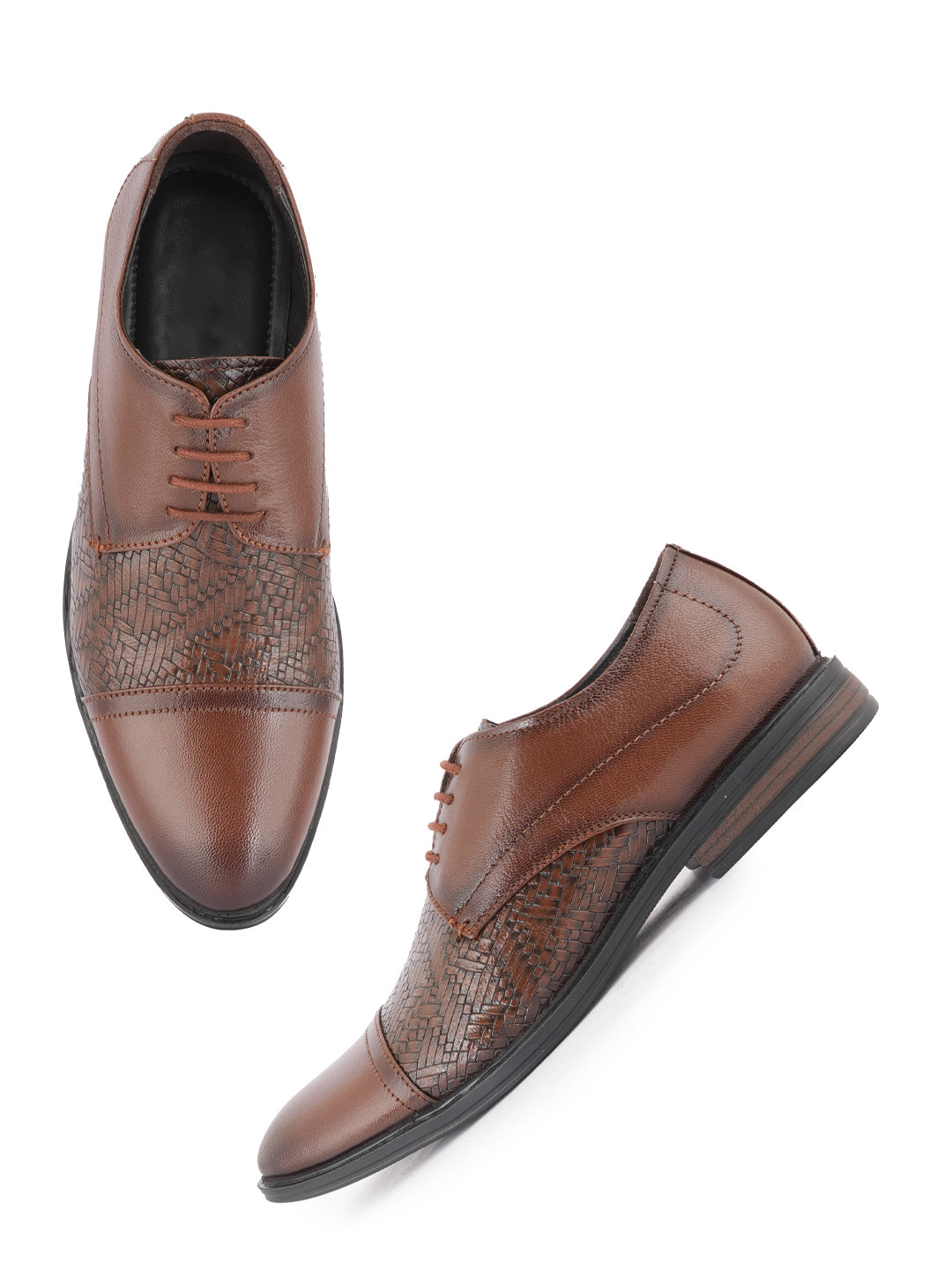 Tan Lace Up Men Leather Formal Oxford Shoes