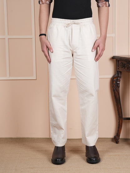 Men Relaxed Straight Leg Easy Wash Cream Linen Blend Trouser