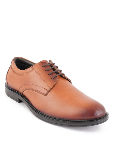 Tan Men Leather Formal Derby Shoes