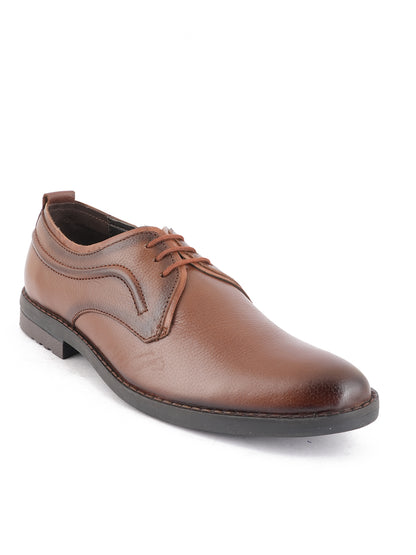 Tan Men Leather Formal Derby Shoes