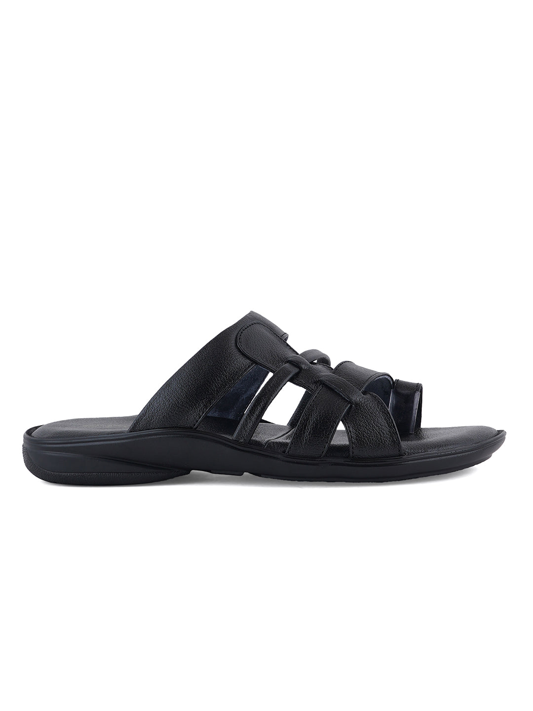STYLE SHOES Black Leather Upper Sandals for Men
