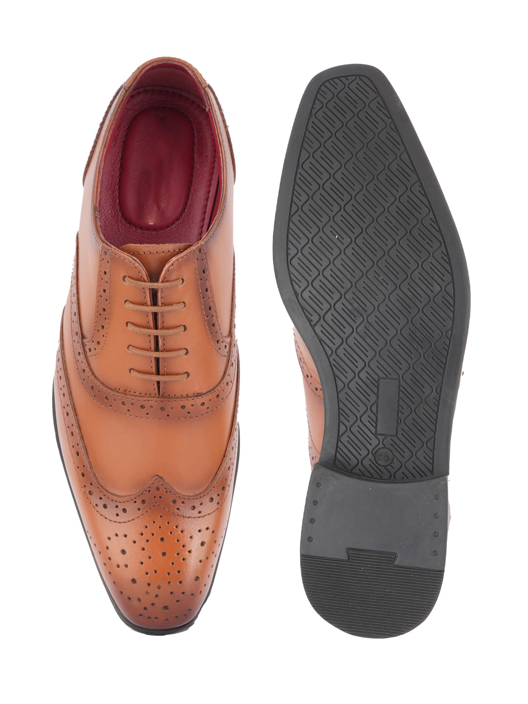 Tan Lace Up Men Leather Formal Brogue Shoes