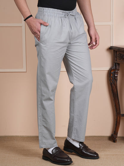 Men Relaxed Straight Leg Easy Wash Grey Linen Blend Trousers