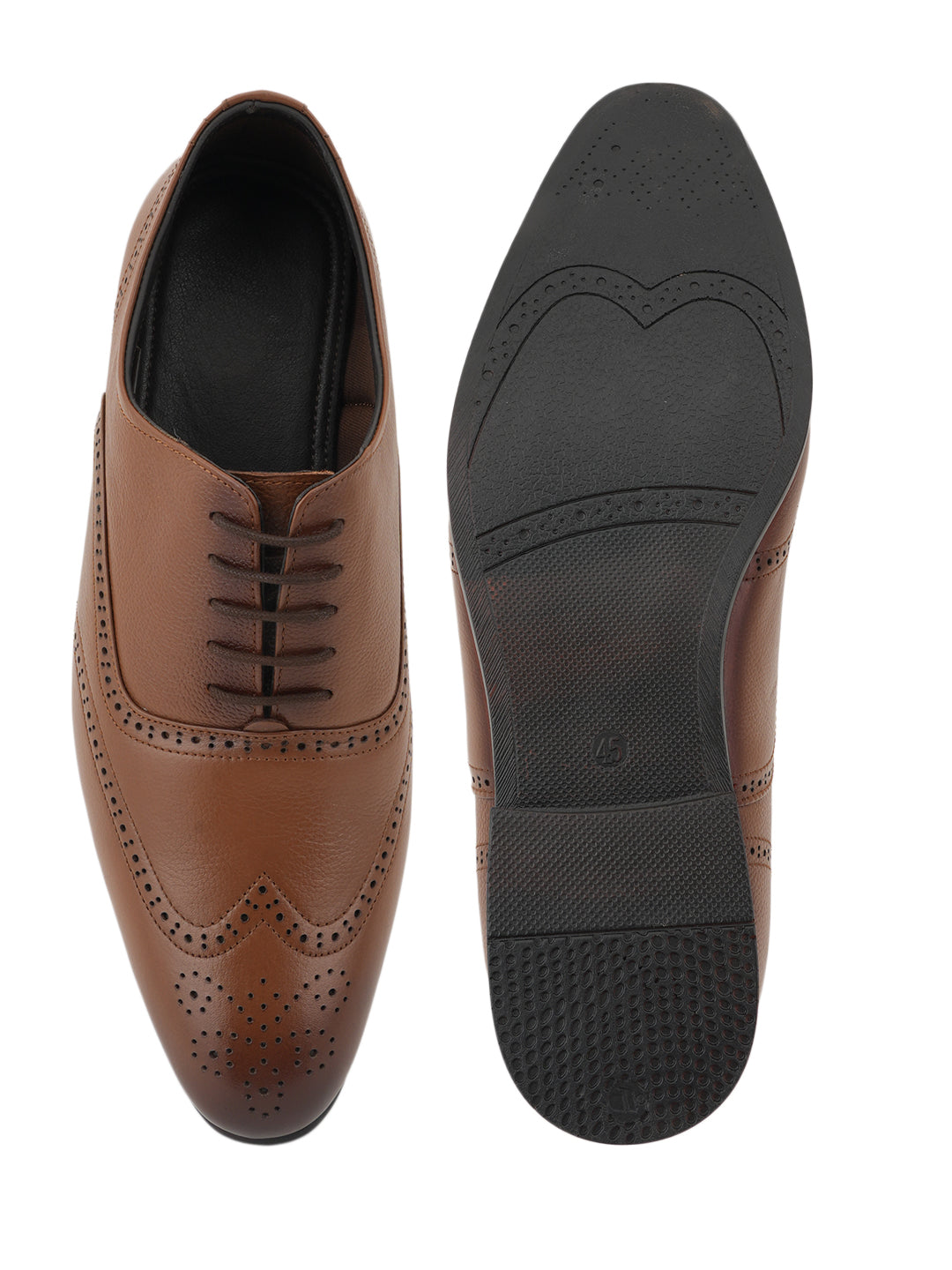 Tan Lace Up Men Leather Formal Brogue Shoes